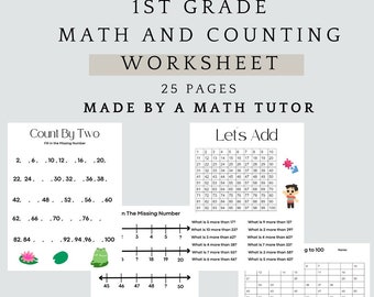 Educational First Grade Counting Worksheet, Fun Math Work Sheets, Practice Problems Homeschool / School, Counting Skills Extra Practice