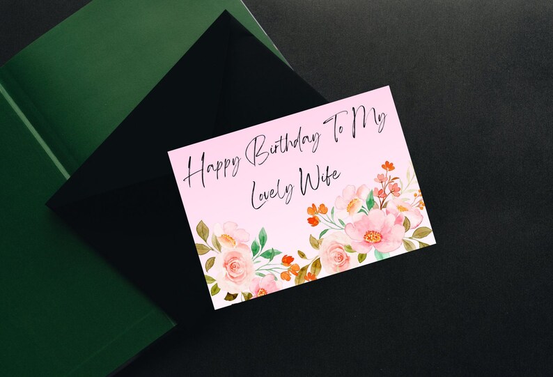 Happy Birthday Card Wife Printable Floral Design Personalize - Etsy