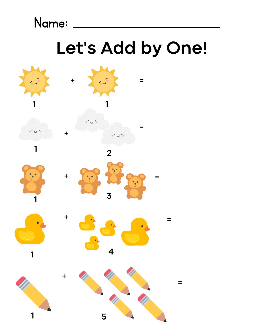 Kindergarten Math Worksheet, Visually Engaging Work Sheet, Add by Ones