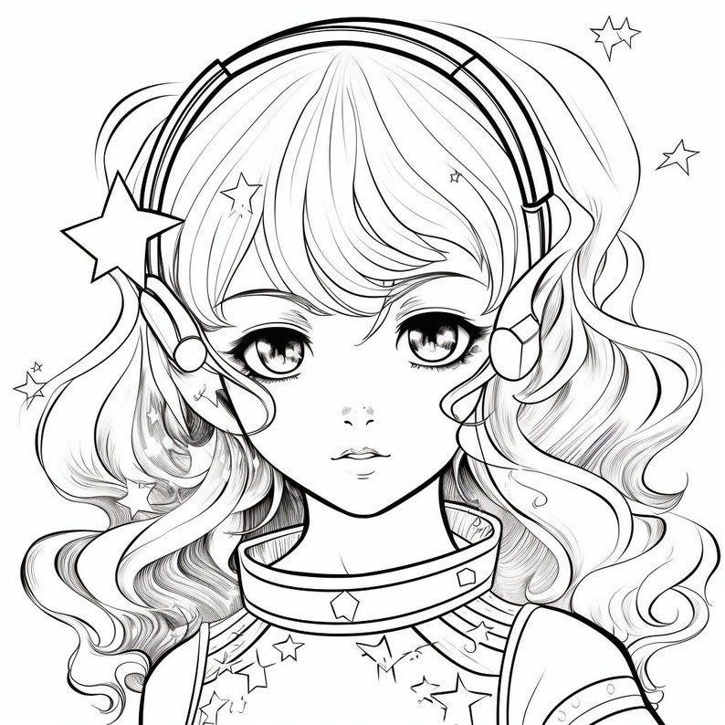 Detailed Anime Coloring Pages, Galaxy Themed Fantasy Designs, Adults or