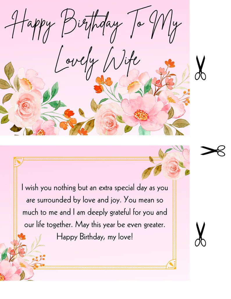 Happy Birthday Card Wife, Printable, Floral Design Etsy