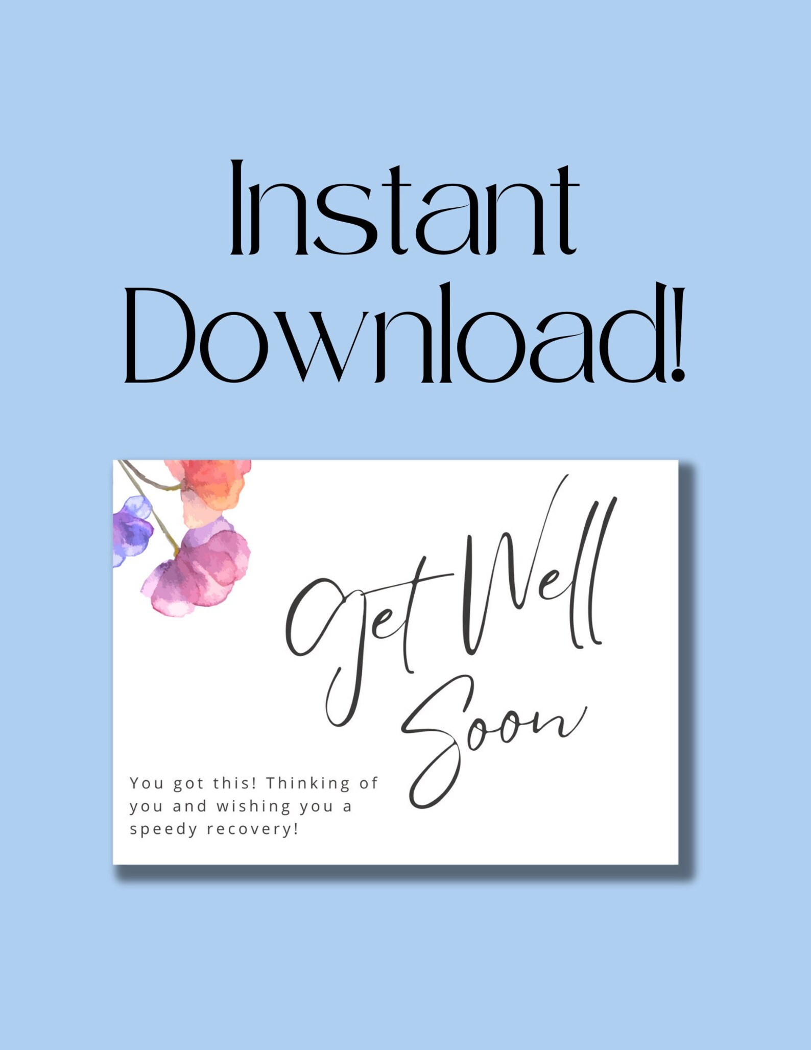 Get Well Soon Card Printable, Simple and Floral Recovery Digital Card ...