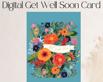 Carte imprimable Get Well Soon, téléchargement numérique, prompt rétablissement, carte de sympathie florale