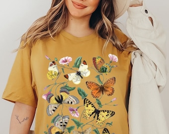 T-shirt vintage con falena floreale, maglietta con farfalla in stile cottagecore