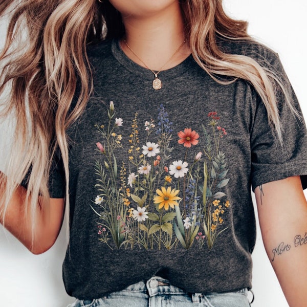 T-shirt de fleurs sauvages, chemise esthétique Cottagecore prairie de fleurs sauvages, t-shirt jardin, cadeau pour elle, chemise amoureux de la nature