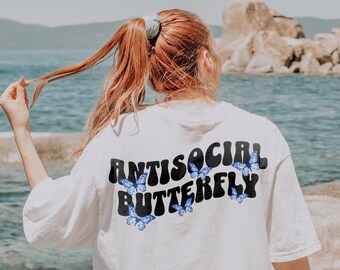 Anti Social Butterfly T-Shirt, Retro Graphic Tee, Comfort Colors Back Print