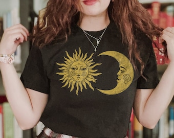 Vintage Sun and Moon Face Shirt: Celestial Goblincore Tee