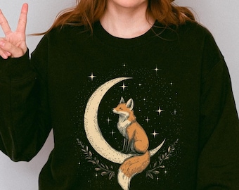 Cosmic Fox Sweatshirt: Celestial Boho Dreamer, Witchy Forestcore Shirt