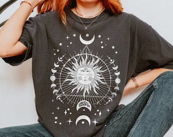 Celestial Sun Moon Phase T-Shirt, Comfort Colors Whimsigoth Tee