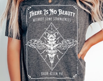 Edgar Allan Poe Moth T-Shirt, Dark Academia Literary Tee, Poetic Quote Shirt