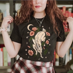 Whimsical Celestial Forest Rabbit TShirt, Hare Cottagecore Shirt, Forestcore T-Shirt, Green Witch Tee, Vintage Woodland Bunny Shirt