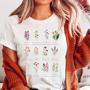 Dried Flowers Herbarium T-Shirt, Pressed Flowers TShirt, Cottagecore Shirt, Wild flowers T Shirt Vintage  Meadow Flowers Tee Green Witch Tee