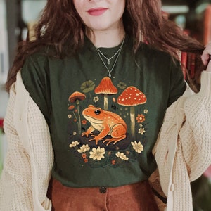 Frog and Mushroom T-Shirt: Cottagecore Goblincore Fairy Tee