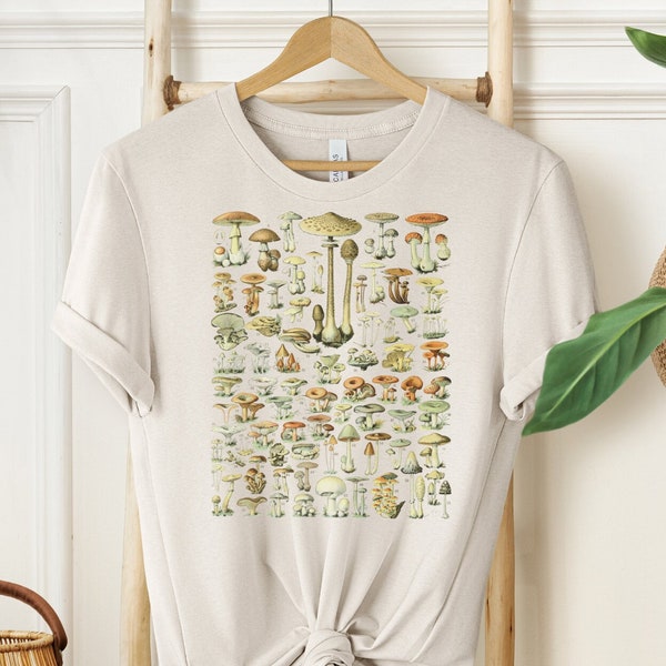 Vintage Mushrooms TShirt, Botanical Shirt, Aesthetic Mushroom Decor Art T-Shirt, Cottagecore T Shirt, Hippie Tee, Nature Lover Top, Witchy