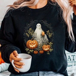 Cute Ghost Sweatshirt, Vintage Spooky Season Sweater, Autumn Pumpkin Pullover, Cottagecore Halloween Shirt, Gift for her, Fall Style