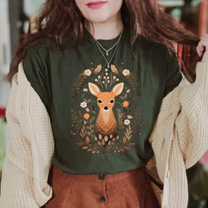 Cute Fawn Boho Style TShirt, Cottagecore Shirt, Forestcore T-Shirt, Wildlife Tee, Fairy Grunge Aesthetic, Nature Forest Animals Gift