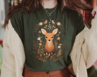 Cute Fawn Boho Style TShirt, Cottagecore Shirt, Forestcore T-Shirt, Wildlife Tee, Fairy Grunge Aesthetic, Nature Forest Animals Gift