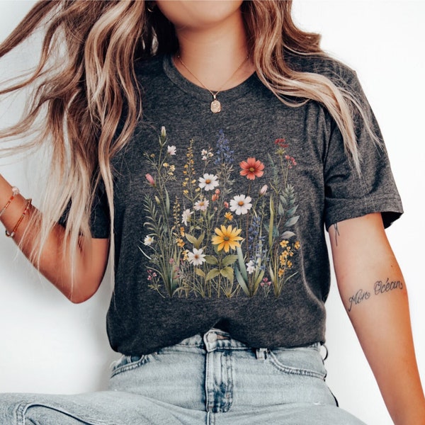 T-shirt de fleurs sauvages, chemise esthétique Cottagecore prairie de fleurs sauvages, t-shirt jardin, cadeau pour elle, chemise amoureux de la nature