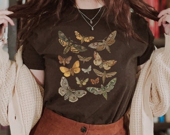 Vintage Moth T-Shirt, Botanical Fairy Grunge Tee, Cottagecore Shirt