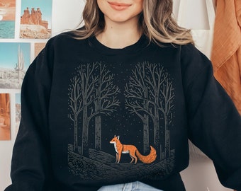 Folklore Nordic Fox Sweatshirt, Dark Forest Sweater, Forestcore Sweater, Enchanted Forest Witch Pullover, Gift for Her Fox Lover Shirt