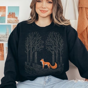 Folklore Nordic Fox Sweatshirt, Dark Forest Sweater, Forestcore Sweater, Enchanted Forest Witch Pullover, Gift for Her Fox Lover Shirt