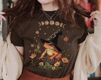Witchy Frog T-Shirt: Vintage Halloween Moon Phase Tee