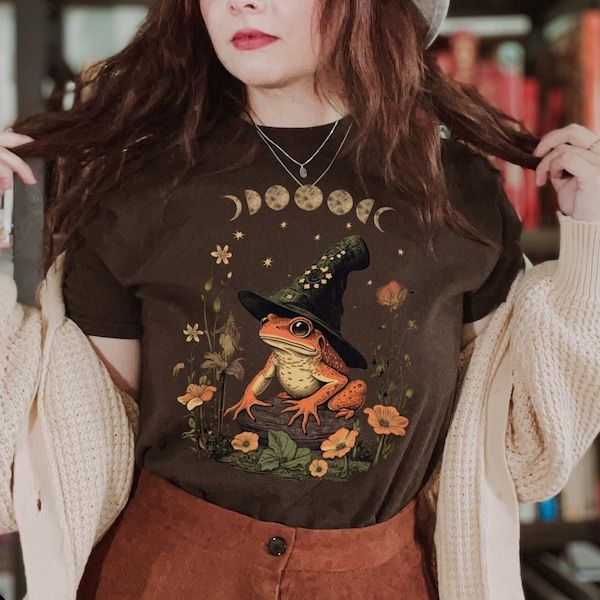 Mystic Witchy Frog and Moon Phase T-Shirt, Vintage Halloween Shirt, Dark Cottagecore Aesthetic TShirt, Goblincore Tee, Fairycore
