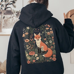 Vintage Fox Wildflower Hoodie: Cottagecore Back Print Sweater