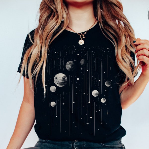 Cosmic Moon and Stars Night Boho TShirt, Celestial Astrology Shirt, Galaxy T-Shirt, Falling Star Tee Astronomie Tee Hippie Chic Gift for Her