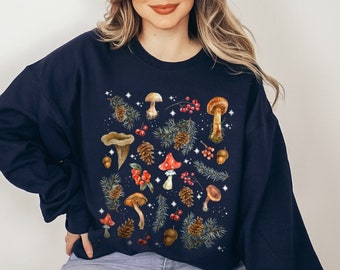 Sudadera con diseño de bosque vintage: jersey caprichoso con diseño de hongo