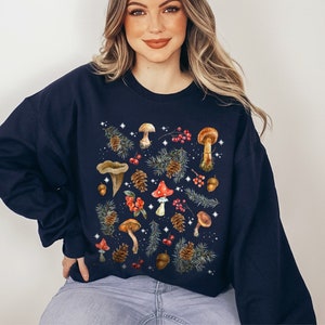 Vintage Dark Winter Forest Sweatshirt, Whimsical Forestcore Sweater, Autumn Woodland Mushroom Shirt, Witchy Elven Forest Pullover