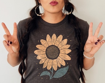 Camiseta retro de girasol: camiseta botánica floral vintage