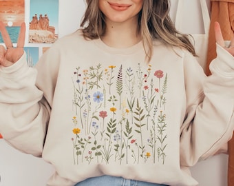 Dried Wildflower Sweatshirt: Boho Cottagecore Floral Crew Neck