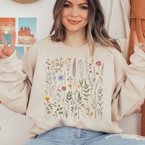 Dried Wildflower Sweatshirt: Boho Cottagecore Floral Crew Neck