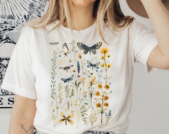 Watercolor Dragonfly T-Shirt: Vintage Wildflower Botanical Tee