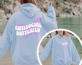 Anti Social Butterfly Hoodie: Whimsigoth Retro Moth Pullover