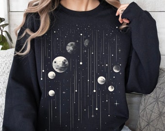 Bluza z motywem galaktyki i faz księżyca: Bluza z motywem astrologii niebiańskiej