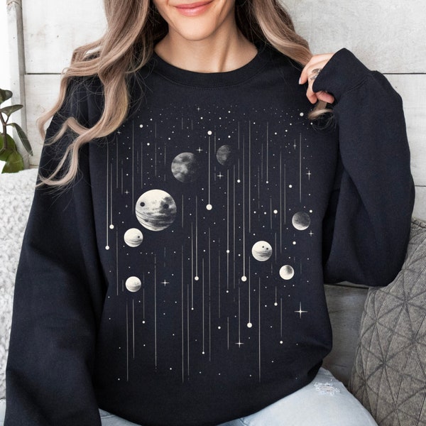 Moon Galaxy Boho Sweatshirt, Celestial Moon Phase Sweater, Astrology Pullover, Vintage Sweater