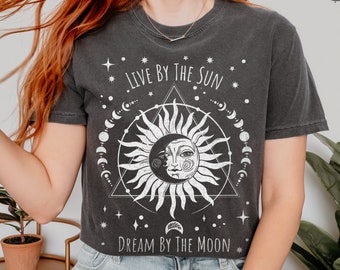 Camiseta Celestial Sol e Lua: Comfort Colors Mystic Boho Tee
