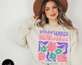 Retro Wildflower Sweatshirt, Boho Affirmation Pullover
