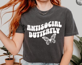 Anti Social Butterfly T-Shirt: Comfort Colors Retro Moth Tee