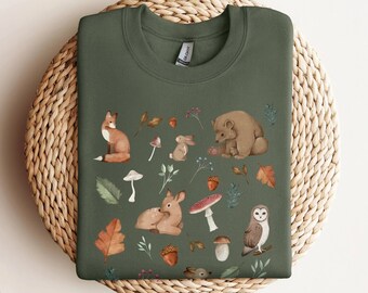 Cottagecore Fall Forest Sweatshirt: Vintage Woodland Animals