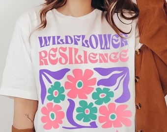 Retro Wildflower Resilience T-Shirt, Boho Affirmation Tee