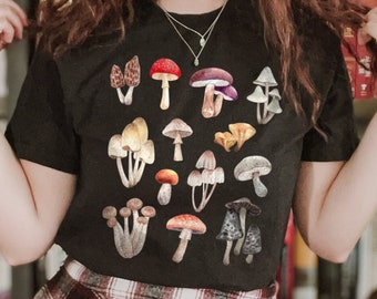 Vintage Cottagecore Mushroom T-Shirt, Watercolor Fungi Tee, Nature Lover Gift