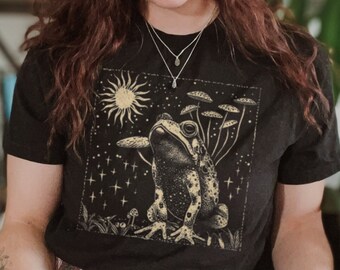 Cottagecore Toadstool T-Shirt: Folklore Frog, Celestial Folk Art Tee