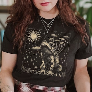 Cottagecore Toadstool T-Shirt: Folklore Frog, Celestial Folk Art Tee