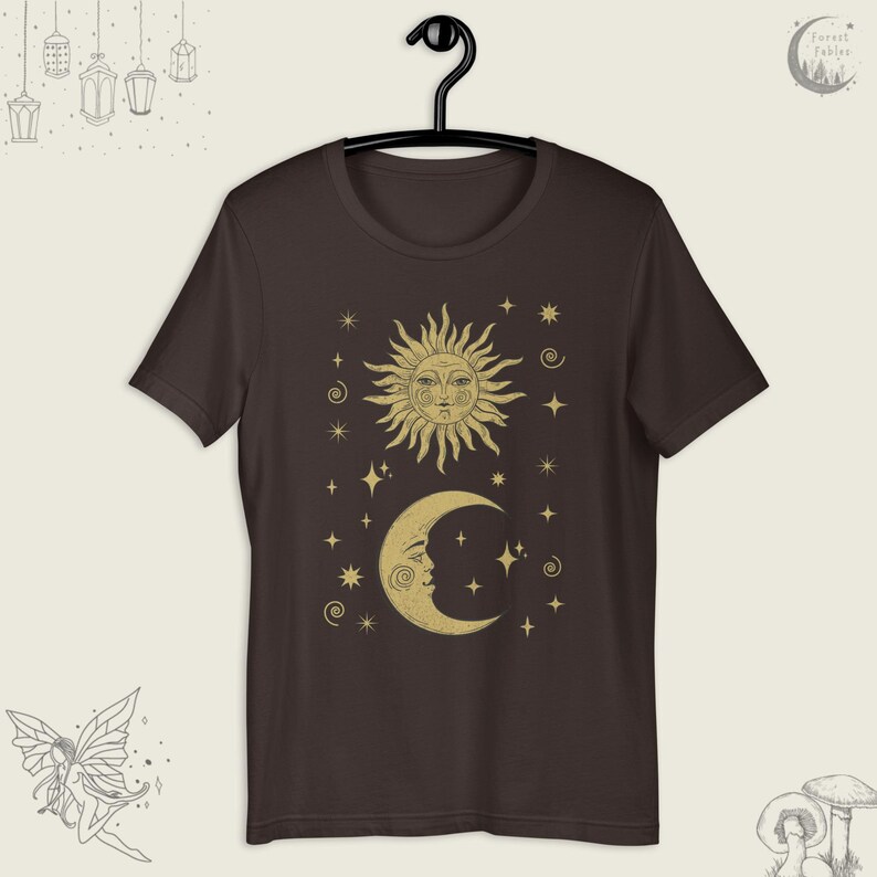 Vintage Sun, Moon & Stars Shirt, Celestial Boho T-Shirt, Whimsigoth Tee, Gift For Her, Sun Face Goblincore TShirt, Witchy Shirt