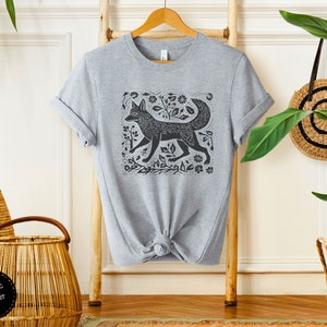 Vintage Folklore Fox Tshirt, Cottagecore Aesthetic Shirt, Linoprint T-Shirt, Wildlife Tee, Forest Animal Shirt Athletic Heather