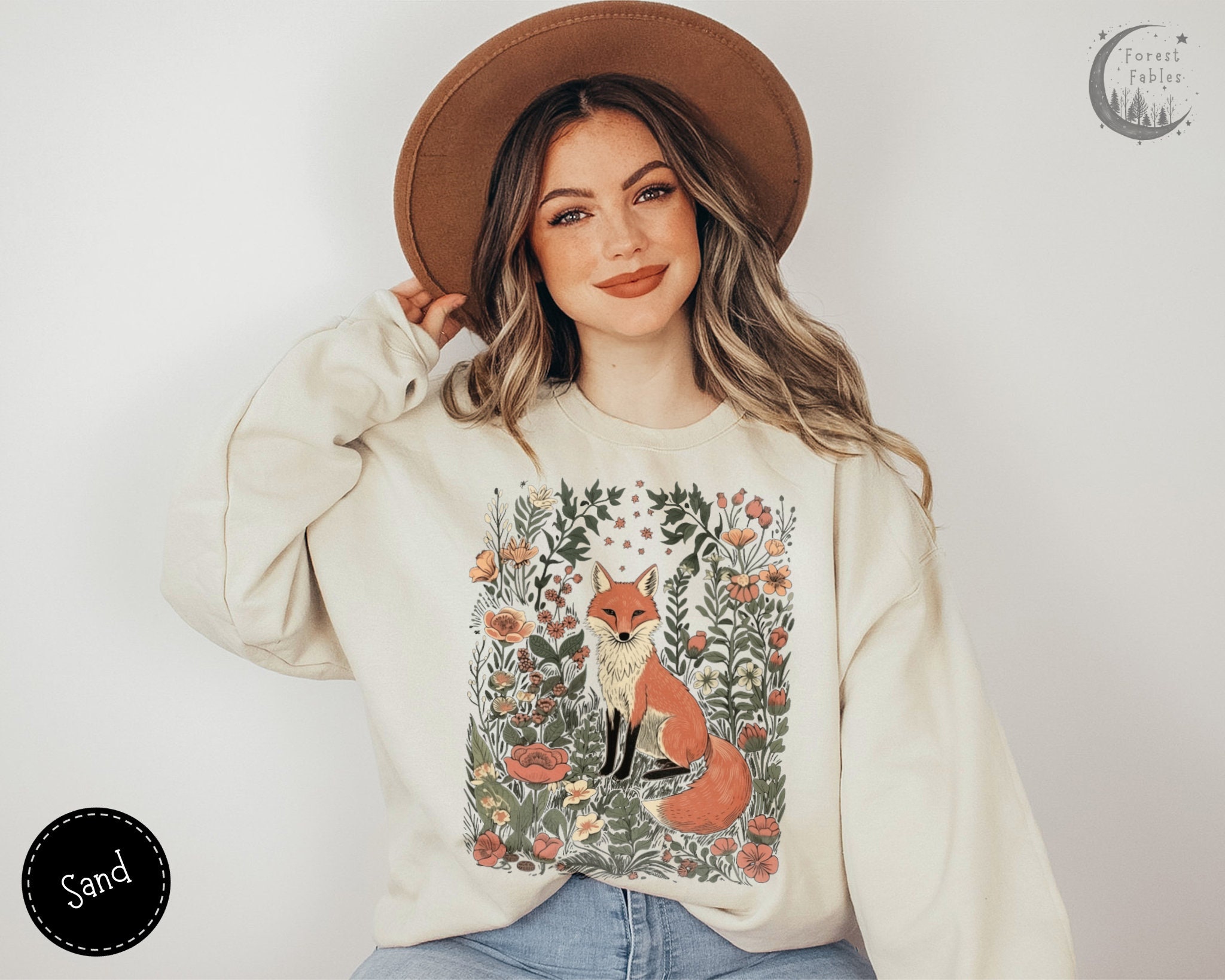 Vintage Fox in Wildflower Meadow Sweatshirt, Cozy