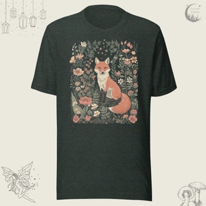 Cute Fox Wildflower Meadow TShirt, Floral Vintage Cottagecore Shirt, Fairycore Tee, Forestcore T-Shirt